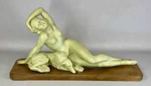 ART DECO STYLE PAINTED PLASTER SCULPTURE, girl and Afghan hound, original by Alberto Saccardi, 35 (