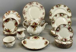 ROYAL ALBERT TABLEWARE, including Old Country Roses teapot, cream jug, sugar basin, and tea plate,