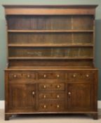 EARLY 19TH CENTURY OAK NORTH WALES DRESSER, pine boarded plate rack back, brass knob handles, 210 (