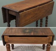 VICTORIAN MAHOGANY DROP LEAF TABLE, having drawer and turned supports, 75 (h) x 160 (w) x 88cms (d),