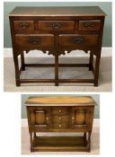 19TH CENTURY OAK DRESSER BASE of five drawers, 91 (h) x 107 (w) x 46cms (d); and a later example, 72