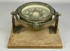 LARGE SHIP'S COMPASS in bronze case, gimbal stand on mahogany mount, Dent & Co., London, 21cms (