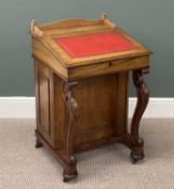 VICTORIAN WALNUT DAVENPORT INSET TOOLED LEATHER WRITING SURFACE, door to side concealing four