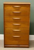 MID-CENTURY AUSTIN-SUITE TEAK TALLBOY CHEST of six graduated drawers, 116 (h) x 64 (w) x 42cms (d)