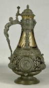 GERMAN METAL MOUNTED GREEN GLASS CLARET JUG, early 20th century, in Renaissance style, openwork