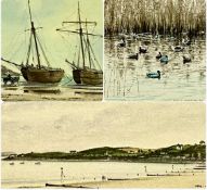 ‡ NEIL S. HOPKINS (British, 20th century) three watercolours - entitled 'Ducks and Reeds', 13.5 x