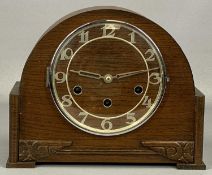 HALLER OAK CASED DOME TOP MANTEL CLOCK, silvered chapter ring with Arabic numerals, 8-day