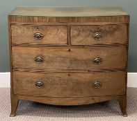 19TH CENTURY MAHOGANY BOW FRONT CHEST with splayed feet, 90 (h) x 99 (w) x 48cms (d) Provenance: