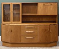 MID-CENTURY G PLAN TEAK SIDEBOARD, upper section with glazed double doors and drinks compartment
