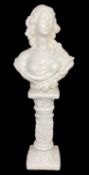 CREAM PAINTED PLASTER BUST of a classical lady, on stand, 112cms (h) overall Provenance: deceased