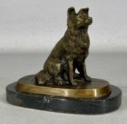 BRONZE SEATED COLLIE DOG on oval marble base, 16cms (h) Provenance: private collection Conwy