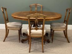 VICTORIAN WALNUT LOO TABLE, oval tilt top with moulded rim, carved column and scroll supports,