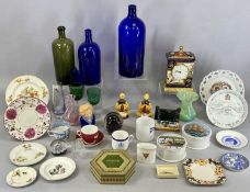 ASSORTED CHINA & GLASSWARE, including three blue and green glass chemist's bottles, Oban studio