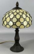 TIFFANY STYLE TABLE LAMP with naturalistic metal base and leaded shade, 36cms (h) Provenance: