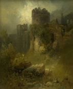 UNKNOWN 19TH CENTURY oil on board - castle ruins, unsigned, 21 x 17cms Provenance: private