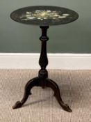 19TH CENTURY CENTRE TABLE, circular slate tilt-top painted with flowers, painted wood tripod base,