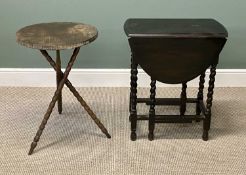 SMALL BARLEY TWIST DROP LEAF TABLE, 74 (h) x 92/35 (w) x 61cms (d), and a circular top bobbin tripod