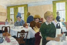J. BAGBY (20th century) oil on canvas - ladies in tearoom, signed lower left, 67 x 98cms Provenance: