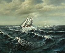 UNKNOWN 20TH CENTURY oil on board - sailing boat in rough seas, unsigned, 49.5 x 59.5cms Provenance: