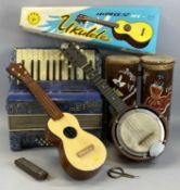 GROUP OF MUSICAL INSTRUMENTS, including Pietro piano accordion, John Grey vintage ukulele, Skylark