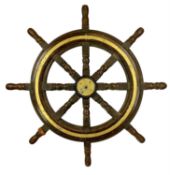 WOODEN SHIP'S WHEEL, eight spoke with brass rim, 82cms (diam.) Provenance: private collection