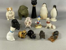 COLLECTION OF CERAMIC & GLASS ANIMAL FIGURES, including Royal Doulton seated bulldog, 13cms (h);