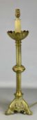 LARGE ECCLESIASTICAL STYLE BRASS TABLE LAMP, ornately pierced and moulded base, 61cms (h)