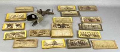 19TH CENTURY UNDERWOOD & UNDERWOOD HANDHELD STEREOSCOPIC VIEWER, with a large assortment of
