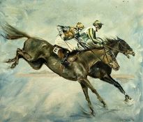 JULIE BRENAN (1948-2020) oil on board - racehorses and jockeys, signed and dated '78 lower right, 59