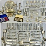 ASSORTED PLATED WARE, including canteen of Mappin & Webb cutlery, two box sets of knives,
