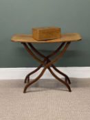 EDWARDIAN MAHOGANY FOLDING TABLE, rectangular top with rounded corners, 67 (h) x 85 (w) x 43cms (d);