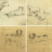 ATTRIBUTED TO SIR EDWIN LANDSEER (1802-1873) four pencil sketches - dogs and sheep, monogrammed,