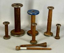 COLLECTION OF EIGHT WOODEN SHUTTLE BOBBINS, 27cms the largest Provenance: private collection Conwy