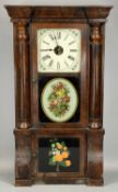 LATE 19TH CENTURY AMERICAN SHELF CLOCK, mahogany case, floral decorated glazed doors flanked by