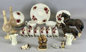 ASSORTED CERAMICS & GLASSWARE, including Colclough rose decorated tea service, 21 pieces; pair of