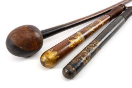 POLICE CLUB HOUSE: THREE CLUBS, comprising two Victorian Police truncheons, both with crowned VR