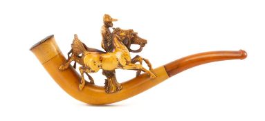 HORSE RACING CLUB HOUSE: MEERSCHAUM PIPE, carved with jockey on horseback leading an unsaddled