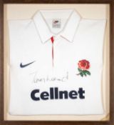 THE RUGBY CLUB HOUSE: ENGLAND 1997 RUGBY JERSEY, signed by Jason Leonard across chest, Nike size XL,
