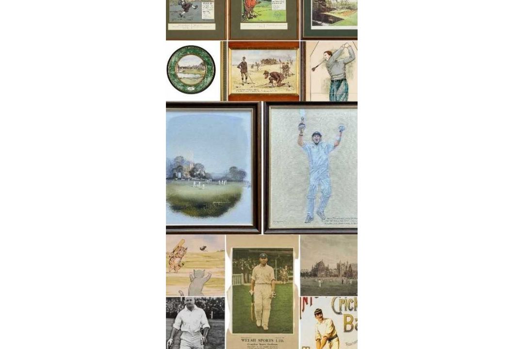 CRICKET CLUB HOUSE: ARTWORK COLLECTION including, TWO CRICKET THEMED OILS ON CANVAS, Peter Deighan - - Image 1 of 14