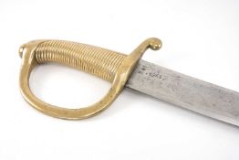 MILITARY CLUB HOUSE: 19TH C. FRENCH BRIQUET SHORT SWORD, one piece brass grip, carved steel blade