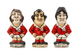RUGBY UNION CLUB HOUSE: THREE JOHN HUGHES GROGGS, JPR Williams, in Welsh kit with no. 15 on his