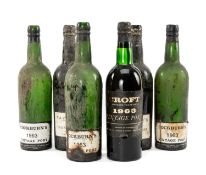 WINE & WHISKY CLUB HOUSE: 1963 CROFT VINTAGE PORT, 750ml, together with five empty (display) vintage