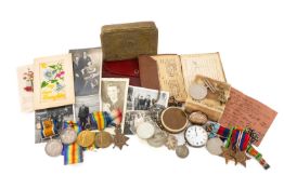 MILITARY CLUB HOUSE: WW1 & WW2 MEDALS & EPHEMERA, including group of three WWI medals to E. J