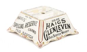 ADVERTISING CLUB HOUSE: POTTERY HAIG BARTOP ASHTRAY, c. 1960, by Hammersley, tapering square form