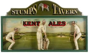 CRICKET CLUB HOUSE: MATCHING PAIR TO STUMPS TAVERN ADVERTISING DIORAMA, featuring three cricketing