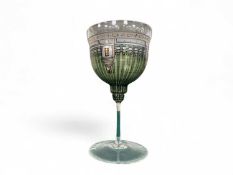 UNUSUAL HAND PAINTED DOME OF ST. PAUL'S PEDESTAL WINE GLASS, 14cm (h) Provenance: private collection