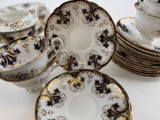 SHELLEY LATE FOLEY TEA SERVICE, with gilt and cobalt blue decoration, approx. 40 pieces