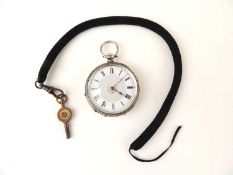 VICTORIAN SILVER FOB WATCH, keywind, engraved back, Birmingham 1884, 40mm (d) Provenance: private