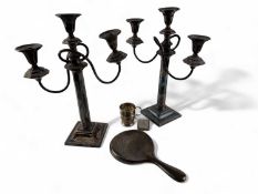 PAIR OF VICTORIAN SILVER PLATED CANDELABRA, 38cm (h), also a SILVER CHRISTENING CUP, Birmingham