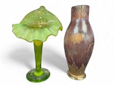 ART NOUVEAU GILDED PINK IRIDESCENT OVAL GLASS VASE IN THE STYLE OF LOETZ, 19cm (h), also an